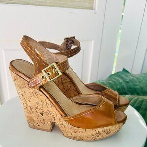 Hey There Brown Cork Platform Sandals Womens Size 7 Tall Platforms Hippie
